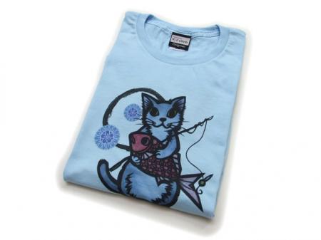 和柄 tシャツ めで鯛半袖Tシャツ　 男女兼用半t 猫柄　KCT0001