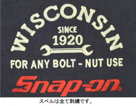 Snap-on/スナップオン デニム トートバッグ ロゴ刺繍とポケット付き・インディゴ
