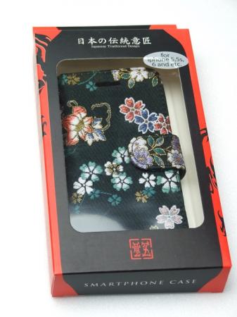 竜図【りゅうず】iPhoneケース手帳型/日本伝統意匠シリーズ 金襴 花尽くし