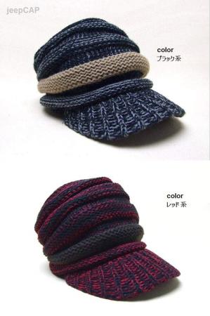 ラインフクレjeep CAP ツバ付ニットキャップ2色