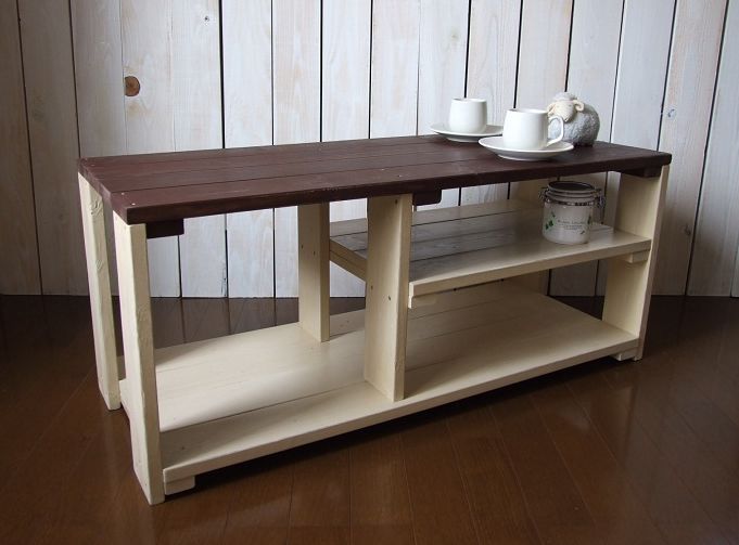 ハンドメイド チョコとベージュのシャビーなTV台♪ カントリー家具★