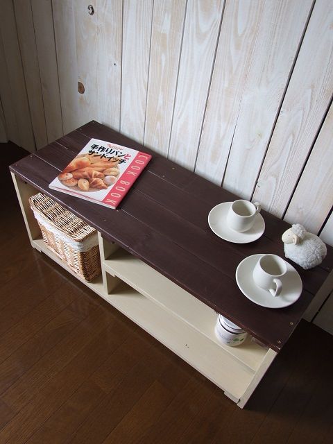 ハンドメイド チョコとベージュのシャビーなTV台♪ カントリー家具★