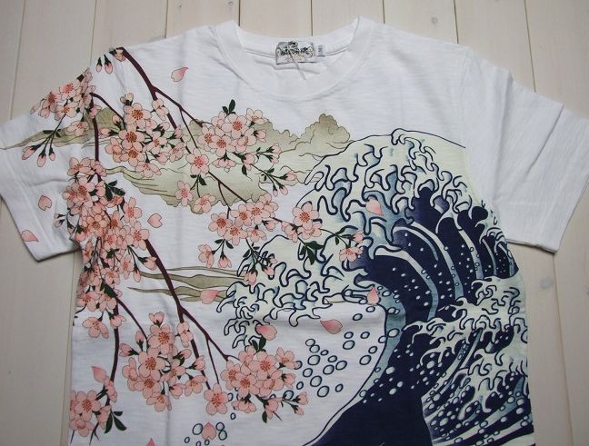 絡繰魂カラクリ魂 荒波桜跳ね鯉半袖Tシャツ/白★