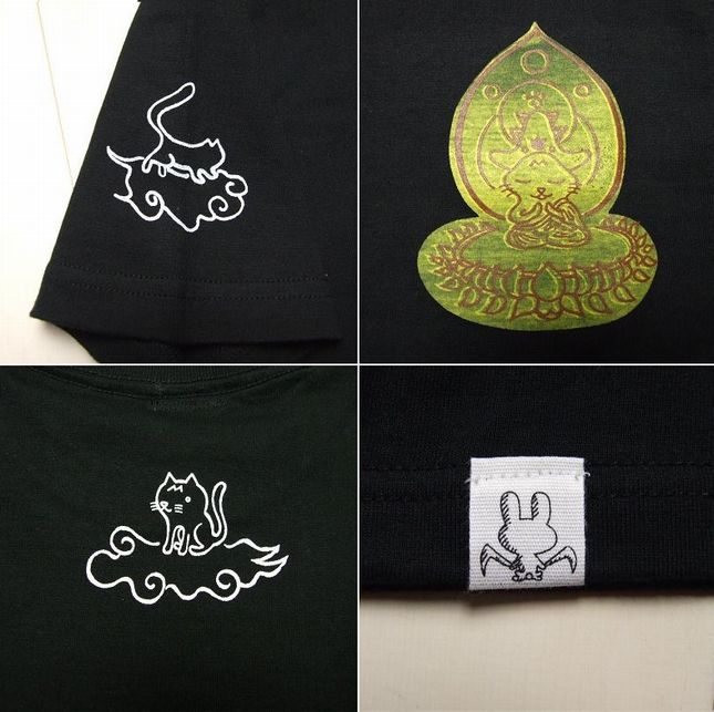 K2オリジナル半袖Tシャツ「猫ニャ来」黒　和柄猫Tシャツ