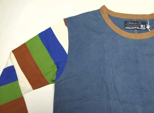 CHLORO 袖ボーダー ロングTシャツ ネイビー系 日本製★